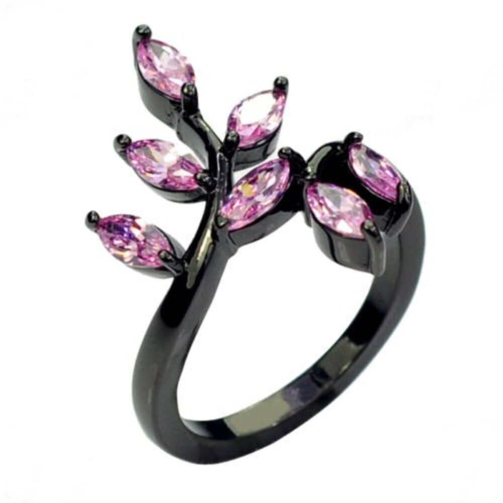 New - Pink Sapphire In Black Gold Filled Ring - Size 6